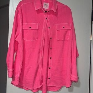 Aerie Vibrant Pink Casual Button Down Shirt